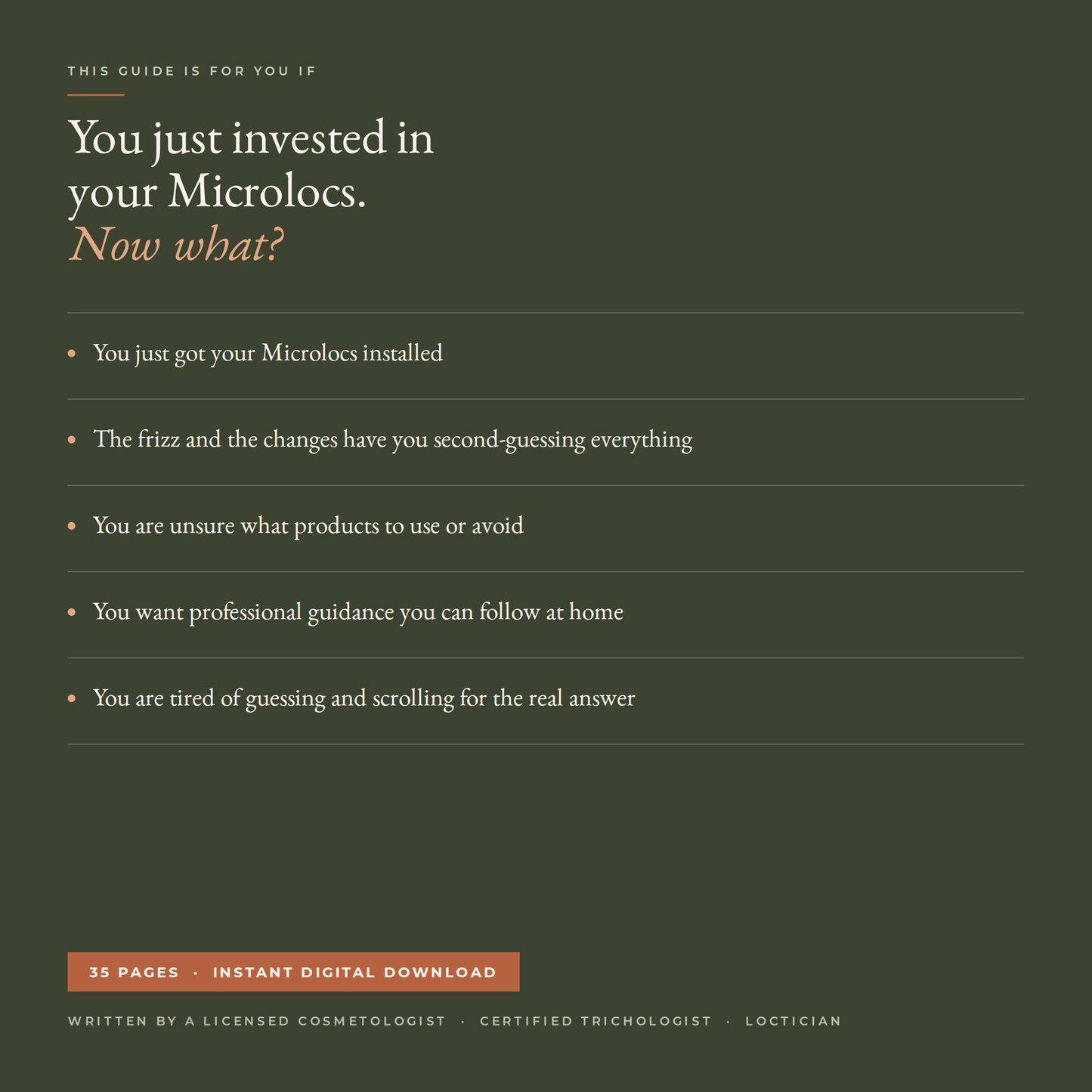 This guide is for you if you just got your Microlocs installed and want professional guidance you can follow at home